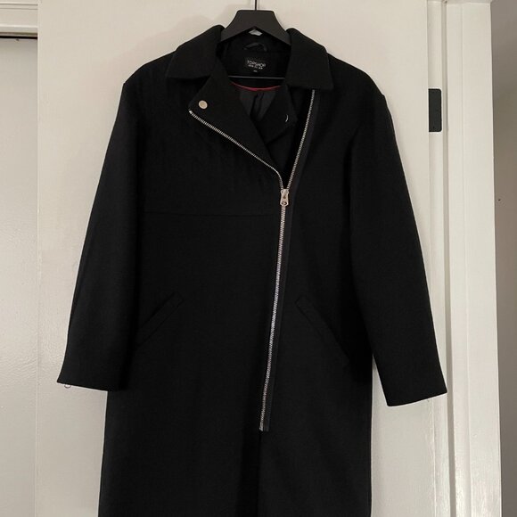 TopShop Black Coat Silver Asymmetrical Zipper - Picture 7 of 16